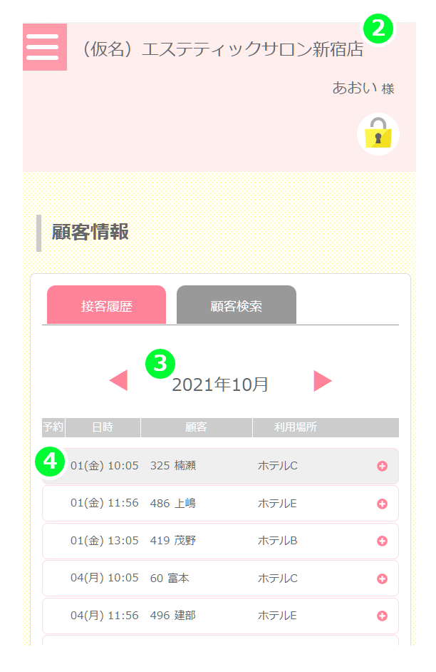 風俗顧客管理システムのキャストマイページ 風俗顧客管理システムのキャストマイページ